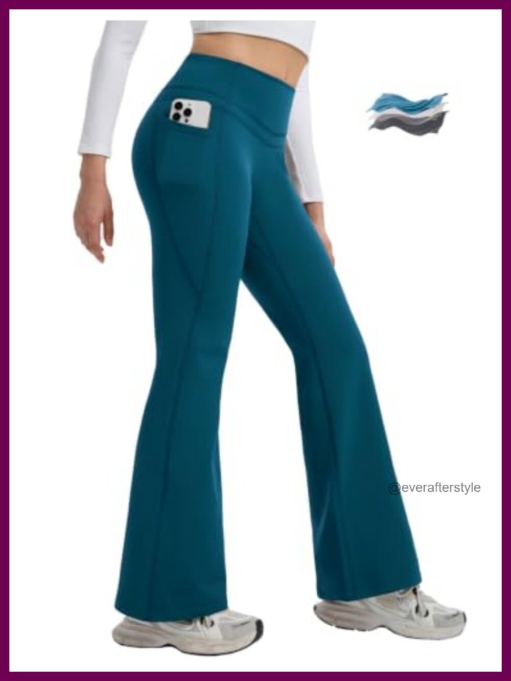 Fleece Lined Flare Yoga Pants with Tummy Control Side Pockets